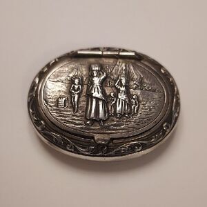 Antique Dutch Silver Snuff Pill Box Repousse Scene